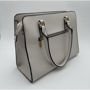 Faux Leather Light Gray/Black Hand Shoulder Bag Purse Neutral Chic Modern-New‎